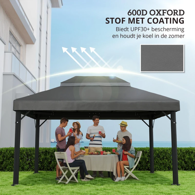 Outsunny Paviljoen vervangingsdak, 3 x 4 m, vervangingshoes met waterafvoeropeningen, Polyester, Zonbescherming, UPF30+, Donkergrijs