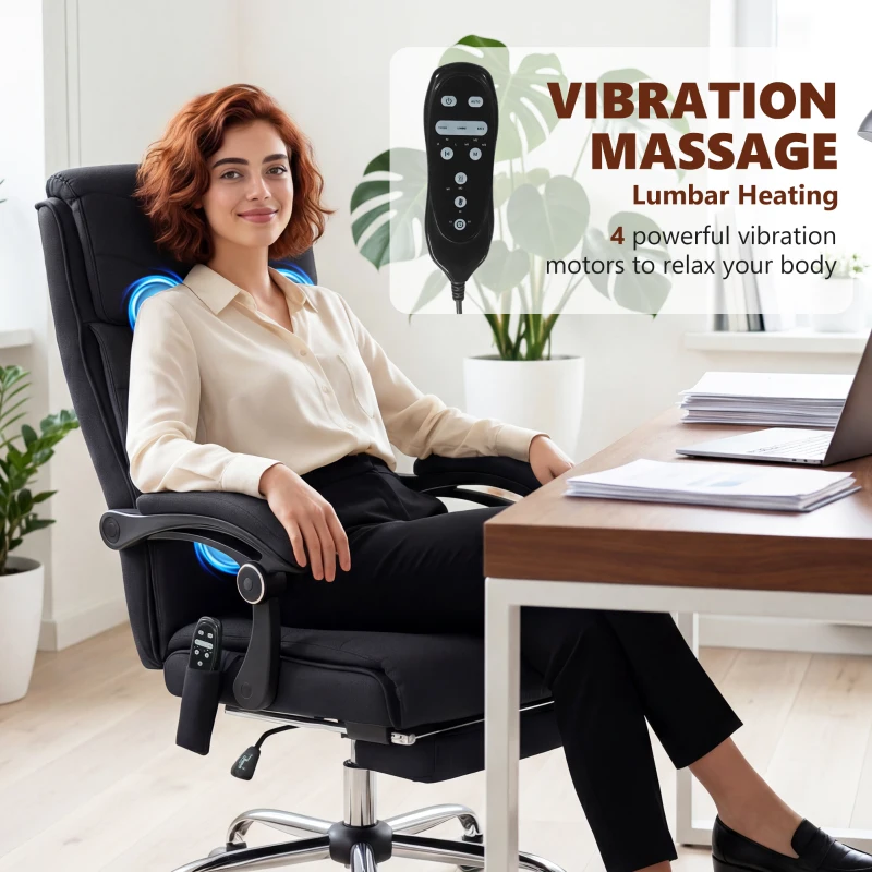 Vinsetto High Back Vibration Massage Office Chair with Footrest, Heated, Black