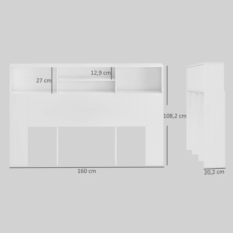 HOMCOM Tête de lit sur pied avec rangements, accessoire de lit 4 compartiments ouverts, 160 x 20,2 x 108,2 cm, blanc