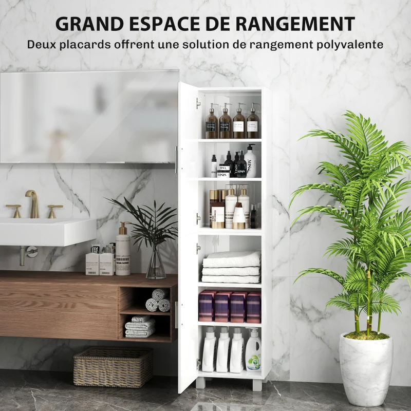 HOMCOM Armoire salle de bain haute meuble de rangement colonne 2 portes et étagères réglables 40 x 30 x 167,5 cm blanc(m-4)
