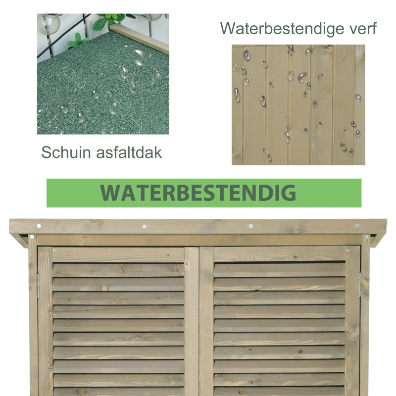 Outsunny Gereedschapsschuur 4 vakken Gereedschapsschuur Gereedschapskast schuur naturel / grijs(m-6)