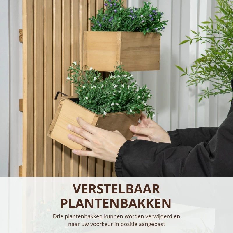 Outsunny Buitenzonnige bloembak, verplaatsbare plantenbak met verhoogd bed en latwerk, massief hout(m-4)