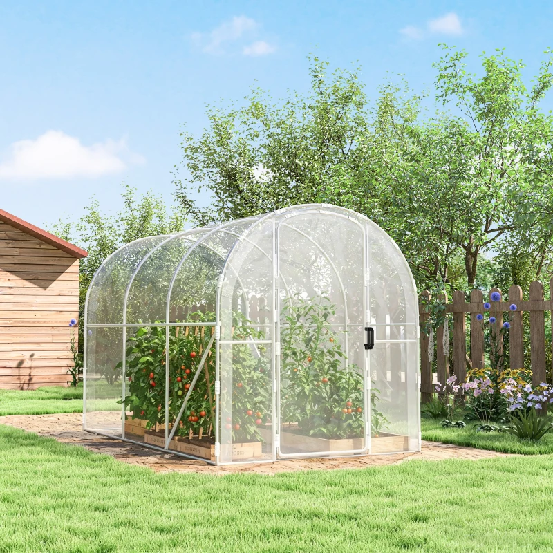 Outsunny Polytunnel Greenhouse Walk-in Grow House with PE Cover, Door and Galvanised Steel Frame, 3 x 2 x 2m, Clear