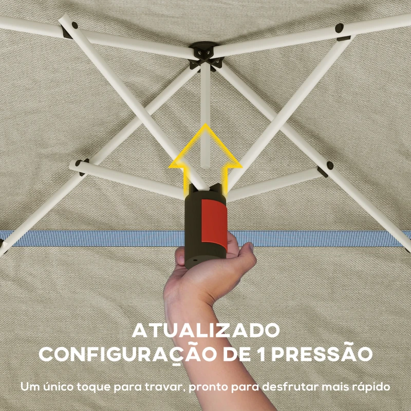 Outsunny Tenda Dobrável 3,5x3,5 m Pop-up com Altura Ajustável 3 Níveis Duplo Telhado Fecho Central e Saco UPF50+ Caqui