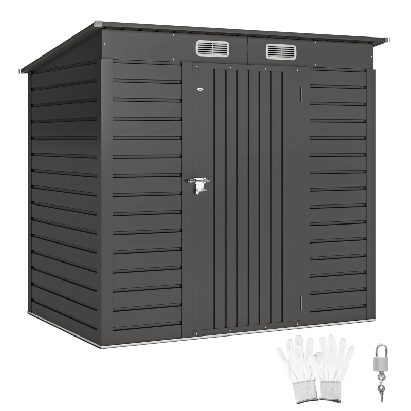 Outsunny 4 x 6ft Galvanised Metal Garden Shed, with Locking Door - Grey