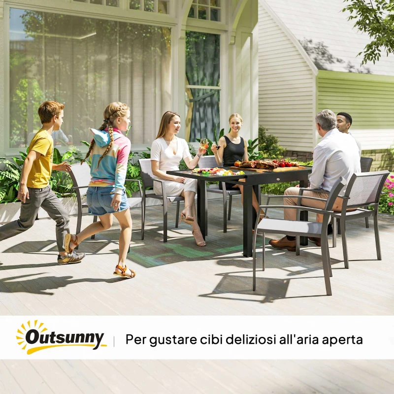 Outsunny Tavolo da Pranzo Allungabile da Giardino con Piano in Vetro e Alluminio, 80-160x80x75 cm, Nero e Trasparente
