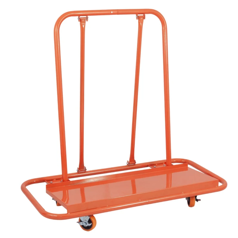 Plattenwagen für Gipskartonplatten, Stahlgestell, Lenkrollen mit Bremsen, 116x57x114 cm, Orange