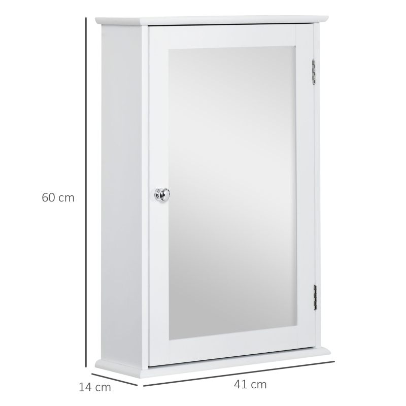 kleankin Specchio Bagno Contenitore con Anta Magnetica, Mobile Bagno con Specchio, Ripiano Regolabile, Bianco