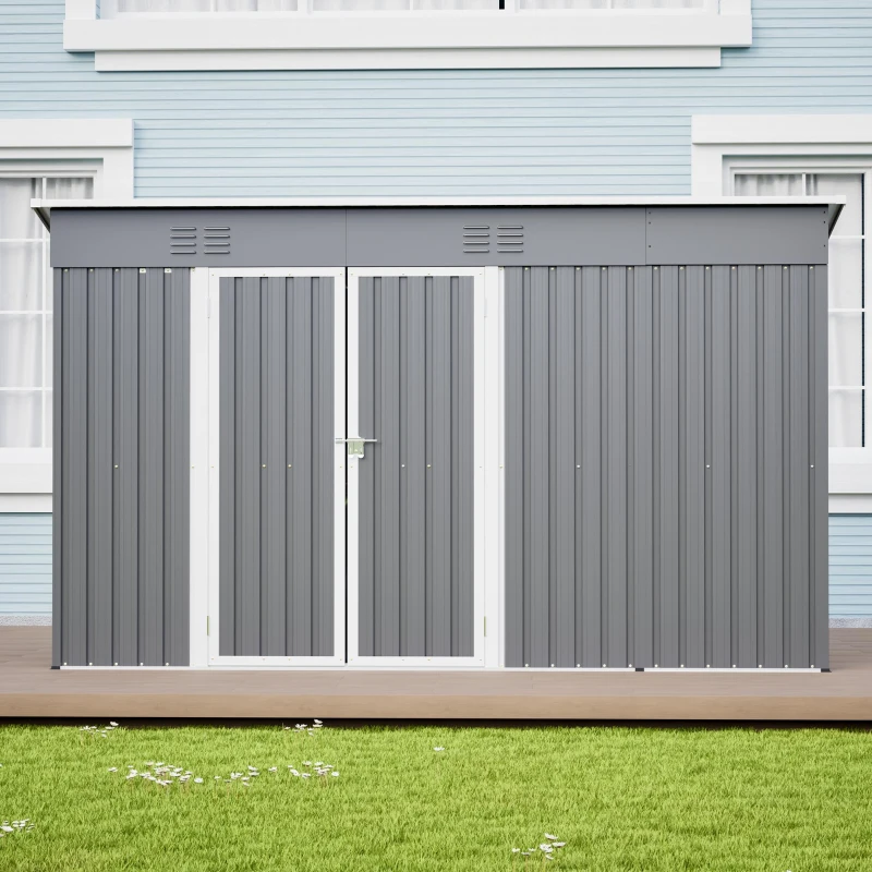 Metall-Gerätehaus mit Doppeltür, 311x123x181 cm, Grau