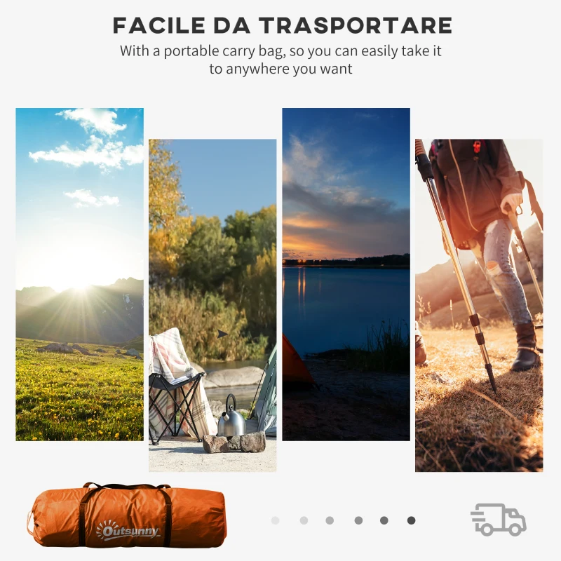 Outsunny Namiot tunelowy dla 4-6 osób, namiot kempingowy z drzwiami, podłogą, wodoodporny 2000 mm, pomarańczowy