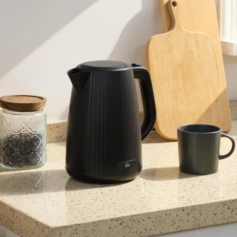 HOMCOM Elektrischer Wasserkocher, 1,7L, Schnellkochfunktion, 2200W, mit herausnehmbarem Kalkfilter, Abschaltautomatik, Schwarz