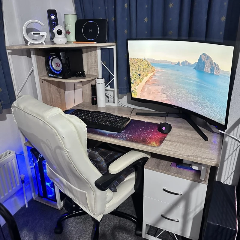 HOMCOM Computer Desk with Drawers and Bookshelf, Writing Desk for Home Office with Storage Shelves, Study Workstation, Oak