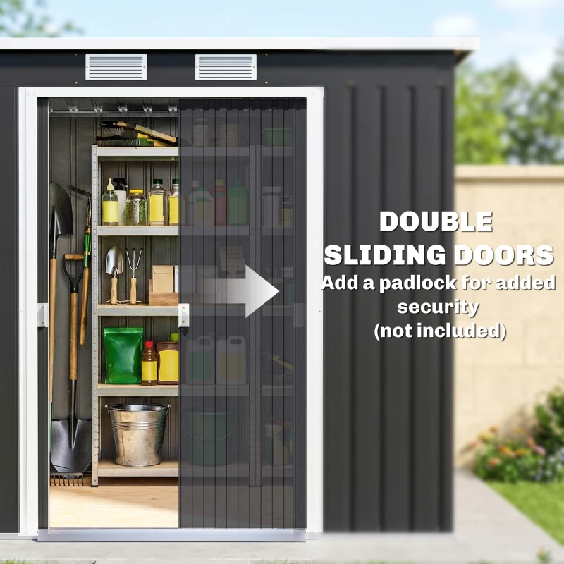Outsunny 7 x 4ft Galvanised Steel Garden Shed, with Foundation Kit - Dark Grey