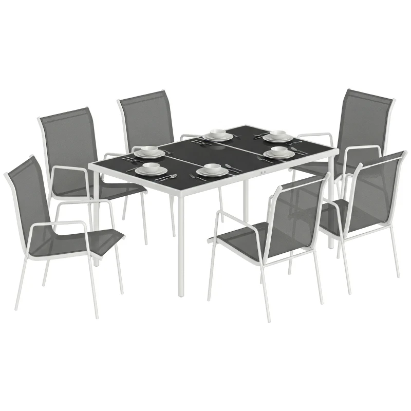 Outsunny Set da Giardino 7 Pezzi: Tavolo Rettangolare e 6 Sedie Impilabili