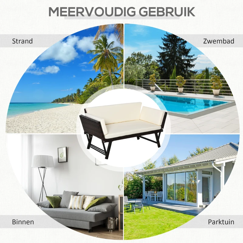 Outsunny 2-zits tuinbank tuinmeubelen tuinbank tuinbank loungebank poly-rotan staal
