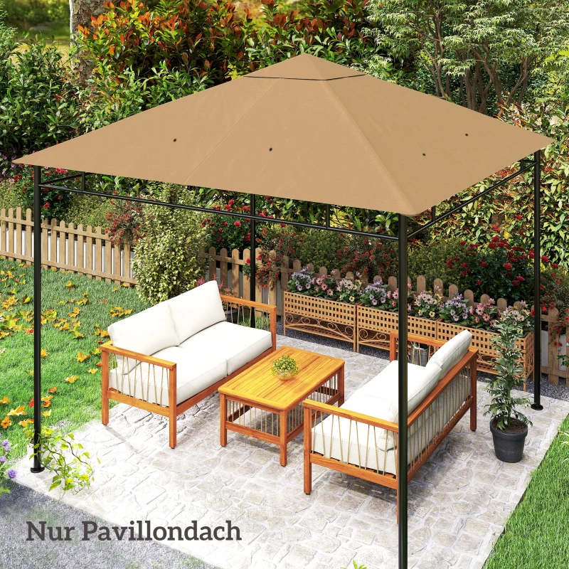 Outsunny partytentdak, vervangend dak voor partytent, partytentafdekking, polyester bescherming tegen de zon, beige 3 x 3 m