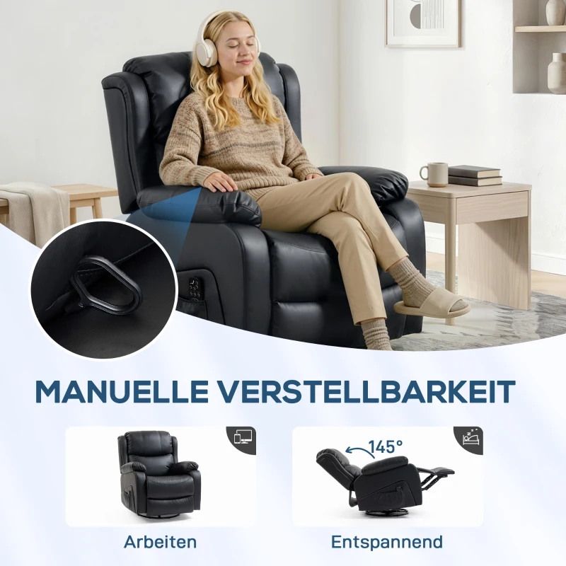 HOMCOM Massagesessel, Wärme- & Liegefunktion, Kunstleder, bis 150kg, 97x92x104cm, Schwarz