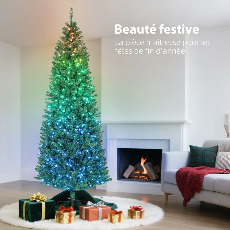 HOMCOM Sapin de Noël artificiel 180 cm, arbre de Noël, lumières LED synchronisées colorées et télécommande, 899 pointes, vert