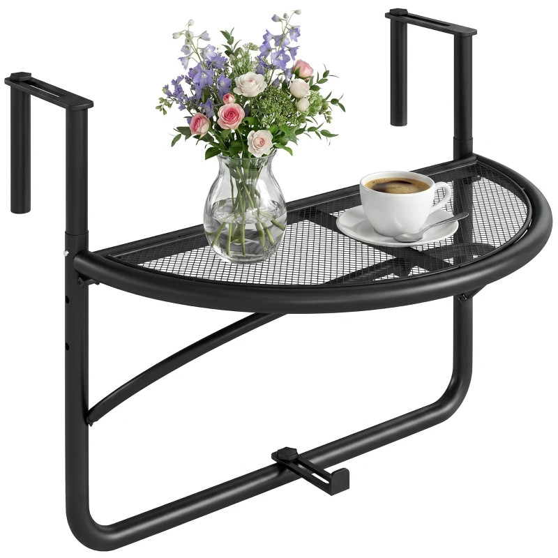 Outsunny Semi-Circular Attachable Balcony Hanging Coffee Table Adjustable Side Metal Table