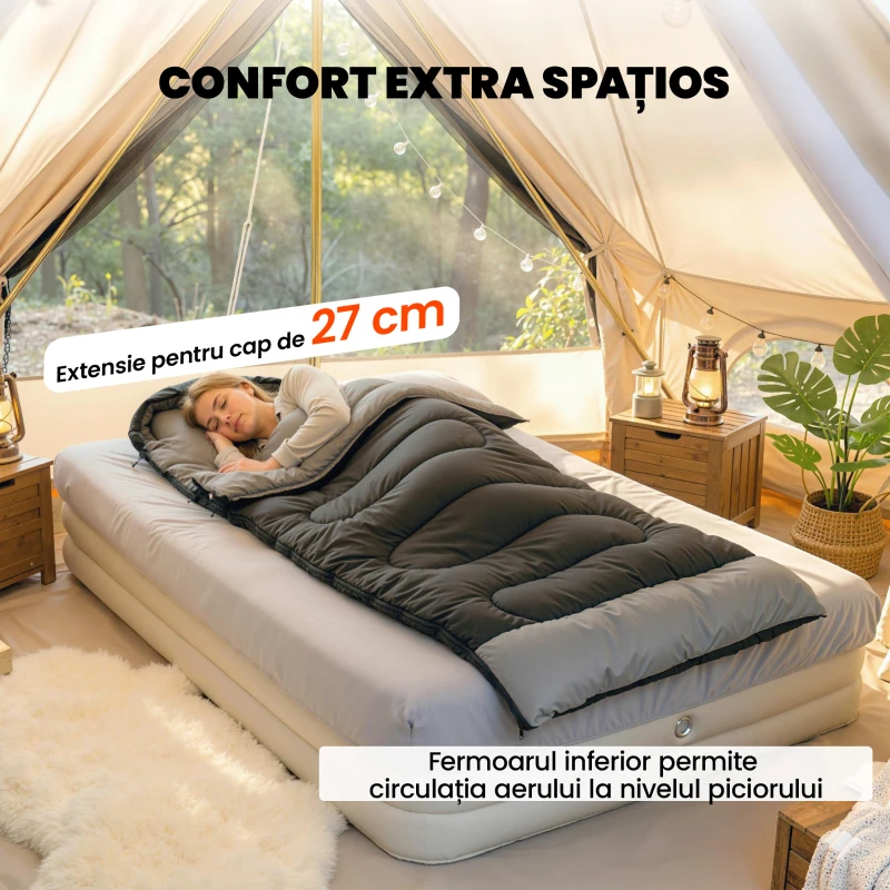 Outsunny Sac de Dormit Individual Ultraușor pentru Bărbați, Spațios, Termic, pentru Drumeții, Pescuit, Camping Outdoor