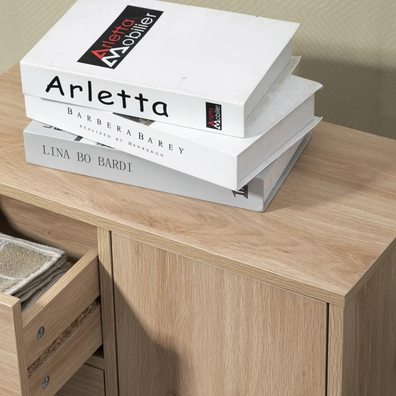 HOMCOM Armário de Sala de Estar Aparador Auxiliar com 4 Gavetas 1 Armário e Prateleira Inferior Móvel de Armazenamento Múltiuso para Dormitórios Sala de Jantar 54x29x83cm Carvalho