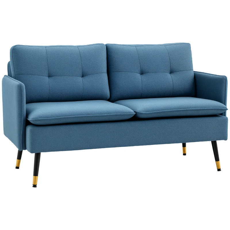 HOMCOM Dwuosobowa Sofa w Stylu Retro z Pikowaniem, Kanapa, Wygląd Lnu, Granatowa