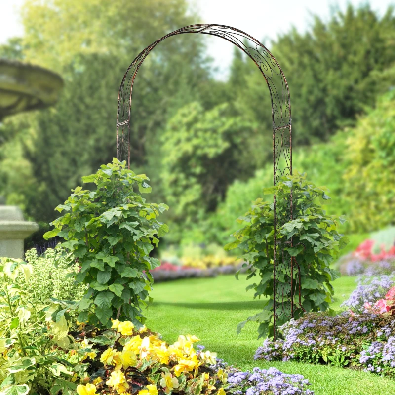 Outsunny Arche de Jardin Arche à rosiers Style Fer forgé dim. 120L x 30l x 226H cm métal époxy Noir Vieilli cuivré