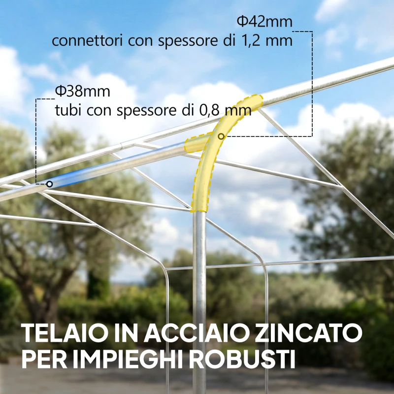 Outsunny Tenda Gazebo per Auto UV30+ in Poliestere e Metallo Zincato, 5x6 m, Bianco Crema