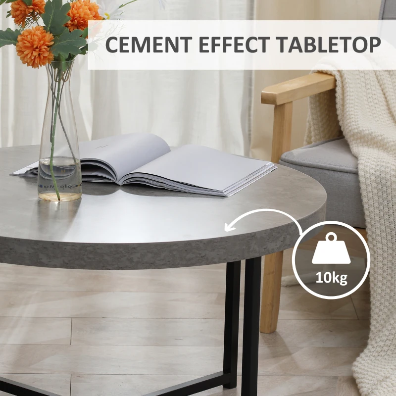 HOMCOM Round concrete-effect coffee table in wood and metal - Ø 80 x 45 cm - crossed base