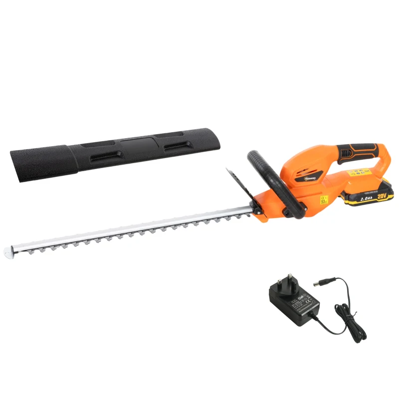 Outsunny 20" Cordless Hedge Trimmer, 18V Electric Hedge Cutter with 51cm Dual Action Blade, 2000mAh Battery and Charger
