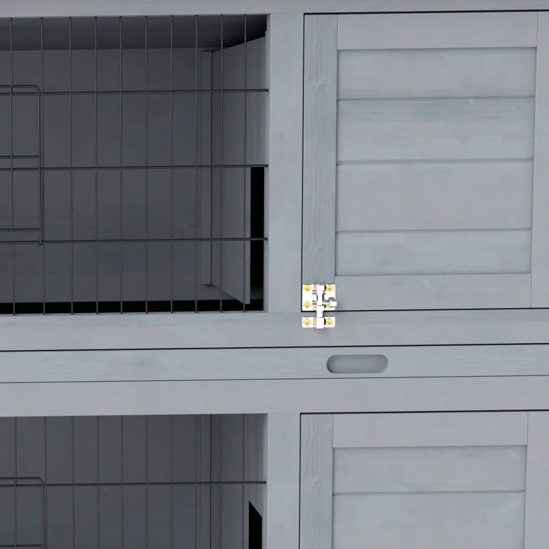 PawHut Hasenstall Kaninchenstall aus Holz mit 2 Etagen Asphaltdach Bodenwanne Türen für Kleintiere 136,4 x 50 x 93 cm Grau