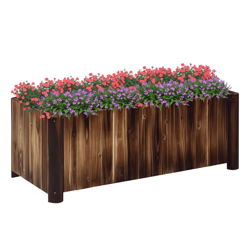 Outsunny Wooden Raised Garden Bed, 120 x 50 x 45cm Elevated Planter Box, Outdoor Flower Bed with Drainage Gaps, Easy Assembly