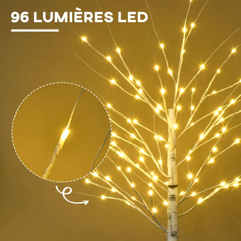 HOMCOM Arbre lumineux LED, décoration lumineuse blanc chaud, 96 LEDs 180 cm, décoration de noël, chambre, maison, blanc