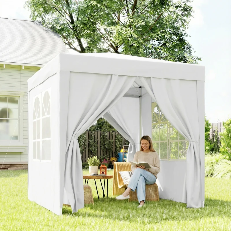 Outsunny Tonnelle de jardin extérieure tonnelle pliante pop-up réglable en hauteur protection UV 2 x 2 m blanc