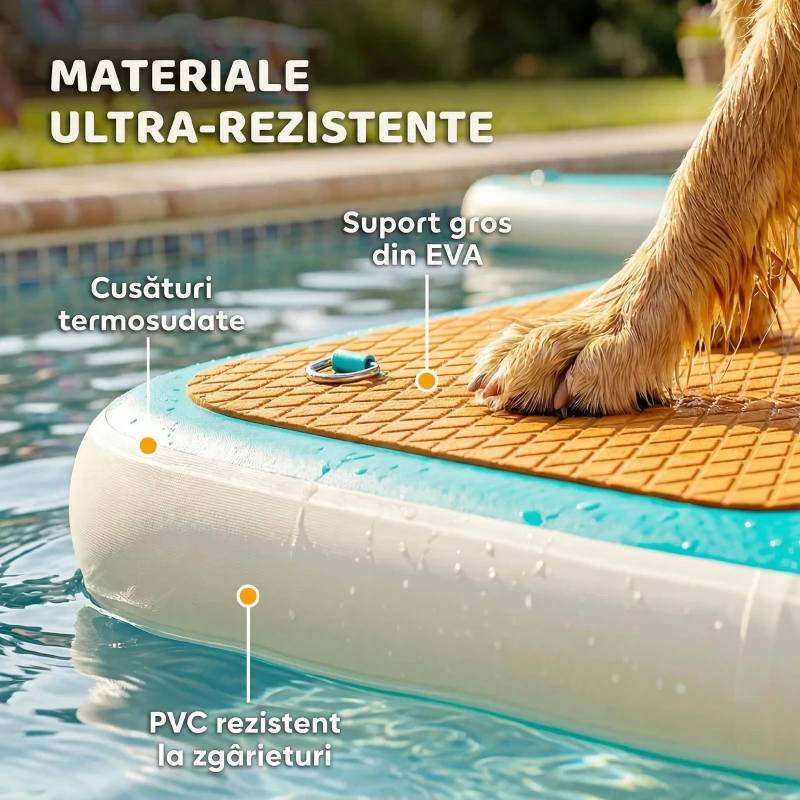 PawHut Rampă Gonflabilă pentru Câini XL pentru Piscină, Barcă și Platformă, 151x102cm, cu Suprafață Antiderapantă din EVA, pentru Câini de Talie Mare până la 100kg