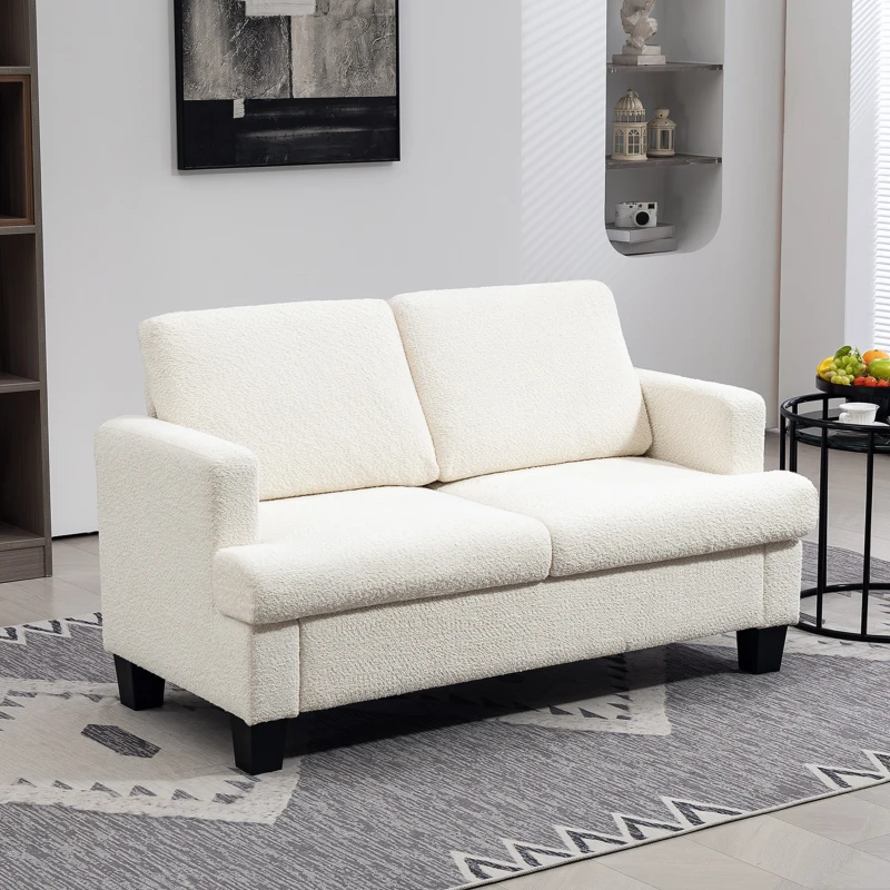 HOMCOM Divano 2 Posti Moderno in Ciniglia con Cuscini Rimovibili e Lavabili, 138x70x80 cm, Bianco Crema