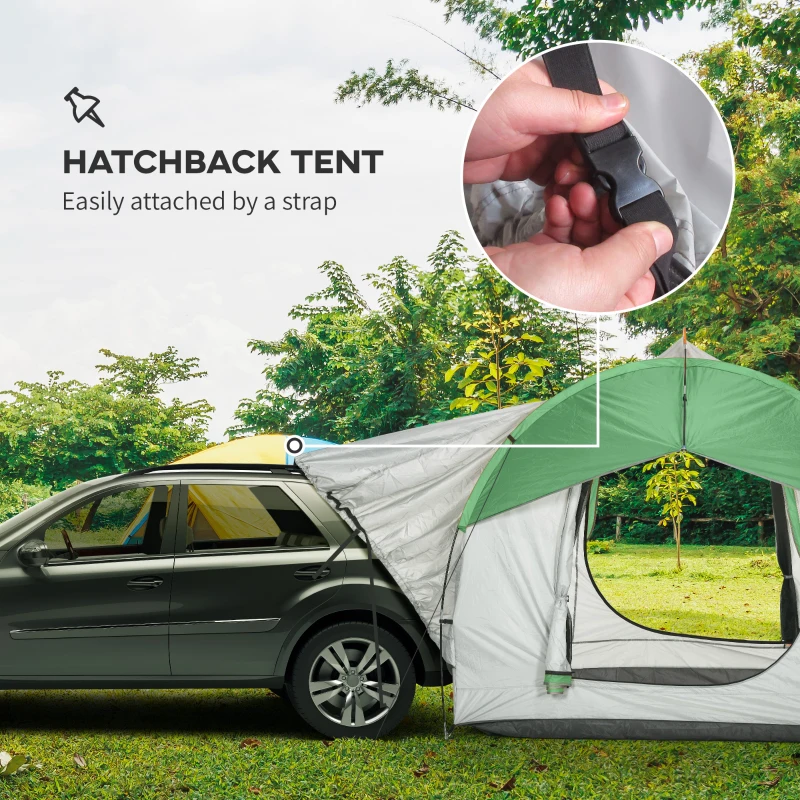 Outsunny SUV Car Tent for Camping, Waterproof PU2000mm, 5 Man Tailgate Tent, 2.4 x 2.1 m, Grey and  Green