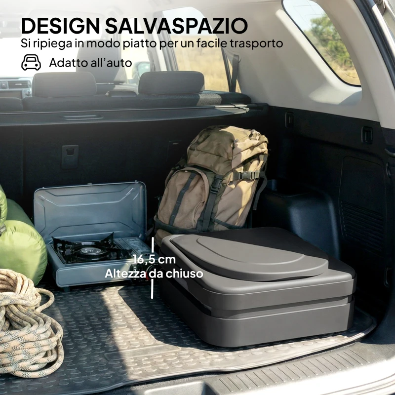 Outsunny WC Portatile da Campeggio con 12 Pacchetti Coagulanti e 12 Sacchetti di Smaltimento, 42x46x43.5 cm, Grigio e Nero