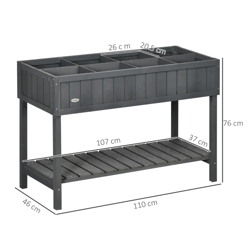 Outsunny Fir Wood Raised Rectangular 8 Compartment Plant Stand Dark Grey