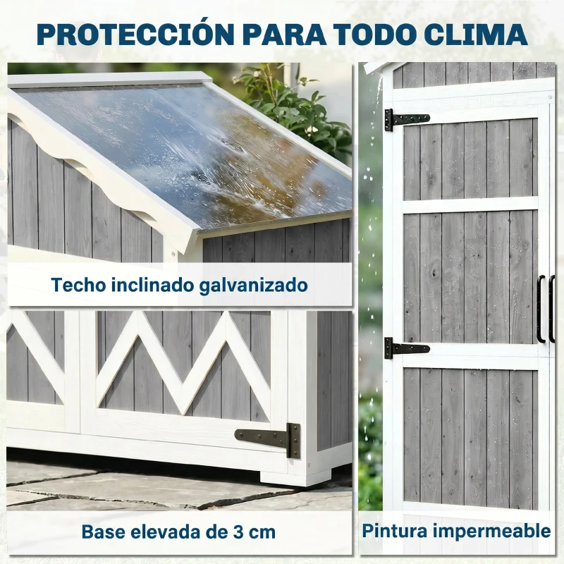 Outsunny Caseta de Jardín de Madera 105x55x179 cm Armario para Herramientas con 4 Estantes Techo de Metal Galvanizado Gris