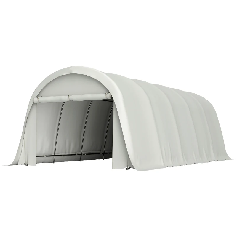 Carport Outsunny 3,6 x 7,2 m Rezistent, Garaj Portabil cu Protecție Solară UPF50+, Cadru Galvanizat, Ușă Mare Rulantă pentru Mașini, Camioane, Bărci, Motociclete, Biciclete, Alb Crem