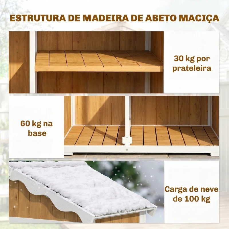 Outsunny Armário de Jardim de Madeira 105x55x179 cm Abrigo de Exterior com Portas 4 Prateleiras Extraíveis Teto Metal Galvanizado Madeira