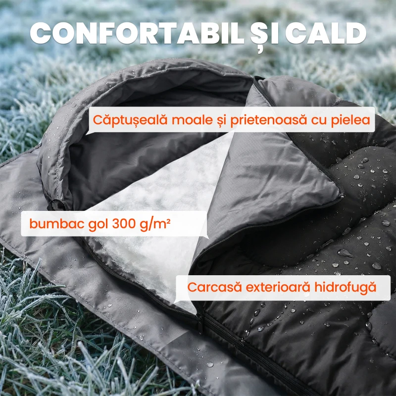 Outsunny Sac de Dormit Individual Ultraușor pentru Bărbați, Spațios, Termic, pentru Drumeții, Pescuit, Camping Outdoor