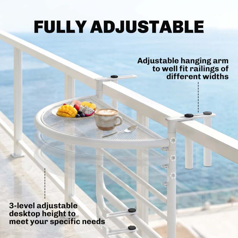 Outsunny Balkon hangtafel hangtafel in hoogte verstelbaar halfrond Ø30 cm terras metaal