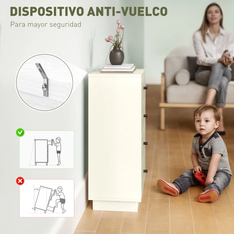 HOMCOM Cómoda para Dormitorio Moderna de 4 Cajones Cajonera Estrecha para Salón Pasillo 47x29x75 cm Blanco