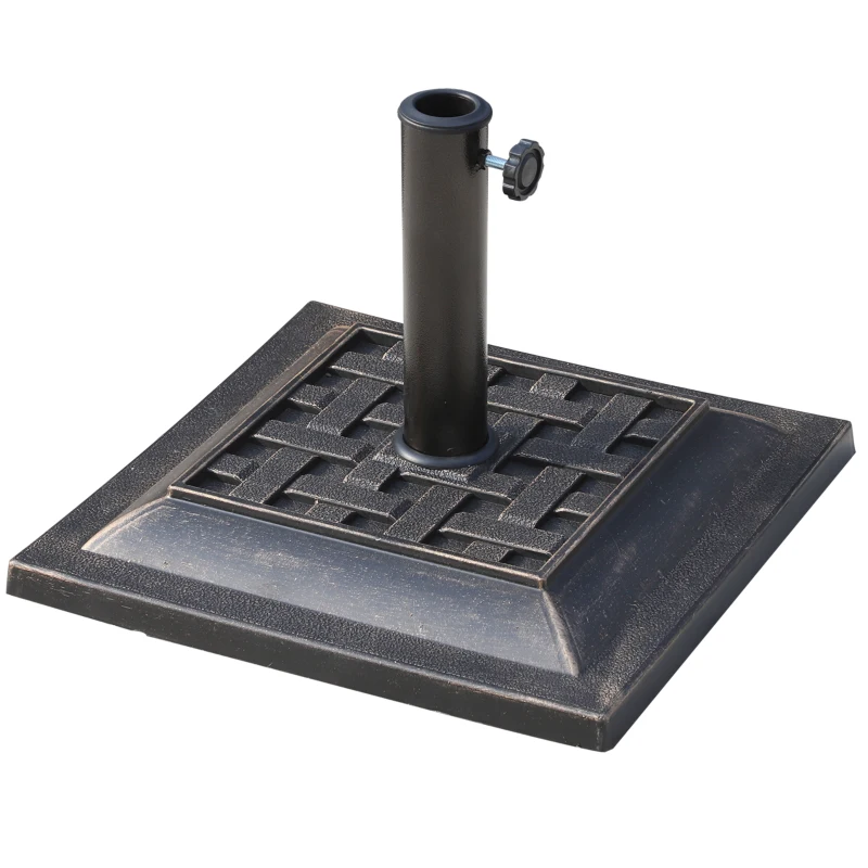 Outsunny 9kg Square Garden Parasol Base Holder - Resin Outdoor Market Umbrella Stand with Adjustable Coupler, Bronze
