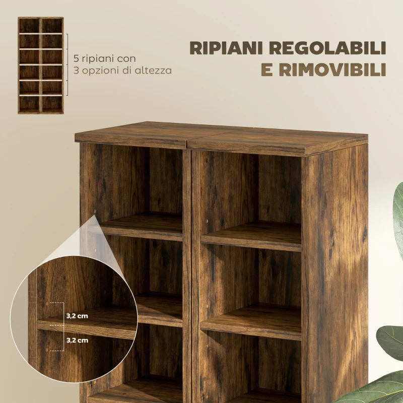 HOMCOM Set 2 Mobili Porta CD con Ripiani Regolabili per 204 CD in Legno, 21x22.5x88.5 cm, Marrone Rustico