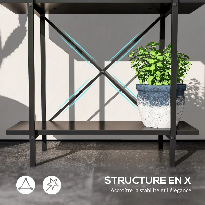 Outsunny Support plantes interieur 2 niveaux, porte plante avec trous de drainage, plateau supérieur, métal, 60 x 25 x 70 cm noir