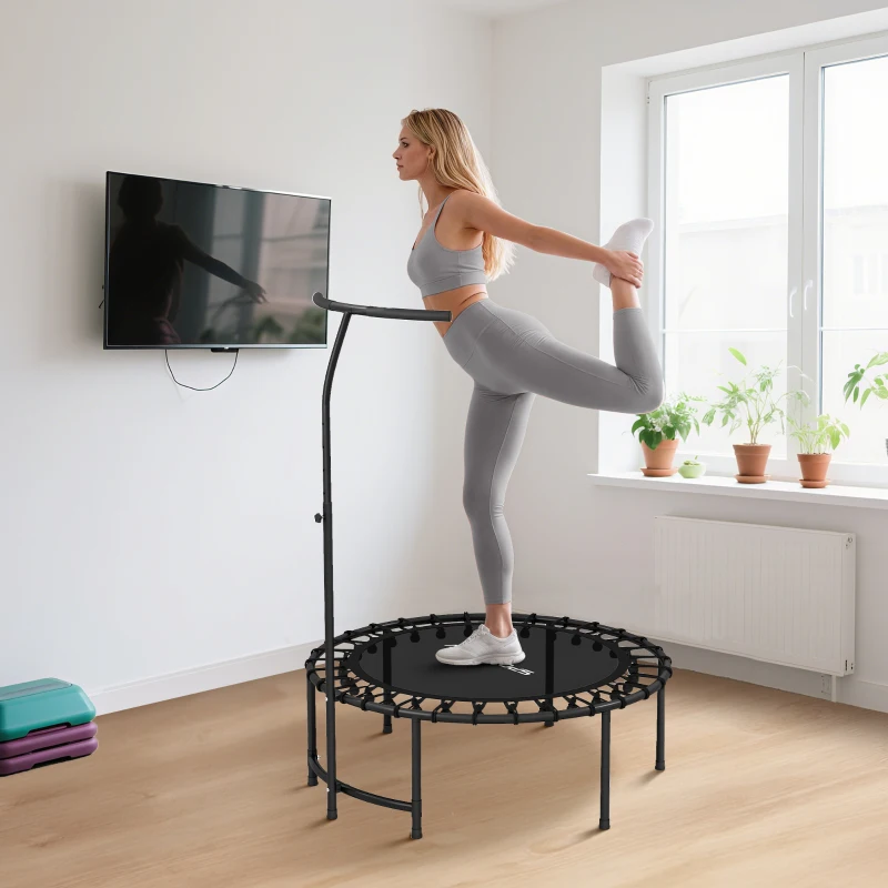 SPORTNOW Trampoline de Fitness avec Cordes Élastiques, Poignée Réglable 5 Positions, Capacité 100 kg, Acier, Ø102x132cm, Noir
