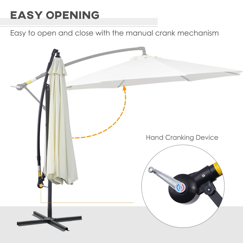 Outsunny 3M Banana Umbrella Parasol-Cream White